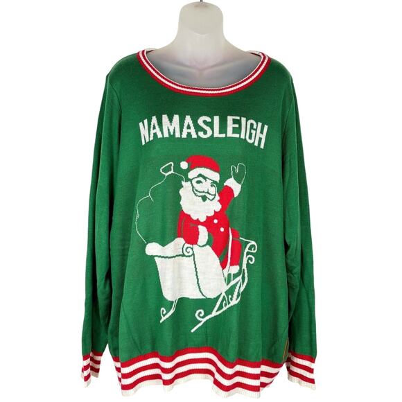 Tipsy Elves NAMASLEIGH Yoga Santa Hello UGLY CHRISTMAS in Green Red Sweater XXL - Picture 2 of 7